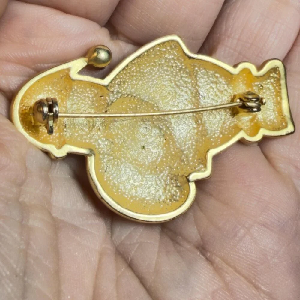 Santa Brooch Rhinestone Enamel Christmas Pin Gold Tone 2”
